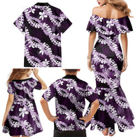Puakenikeni Maile Lei Family Matching Mermaid Dress and Hawaiian Shirt Frangipani Purple Tropical Leaves LT01 - Polynesian Pride