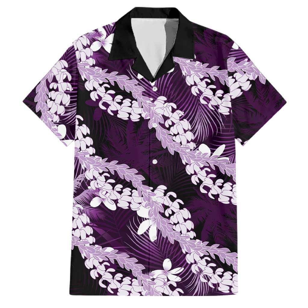 Puakenikeni Maile Lei Family Matching Mermaid Dress and Hawaiian Shirt Frangipani Purple Tropical Leaves LT01 Dad's Shirt - Short Sleeve Purple - Polynesian Pride