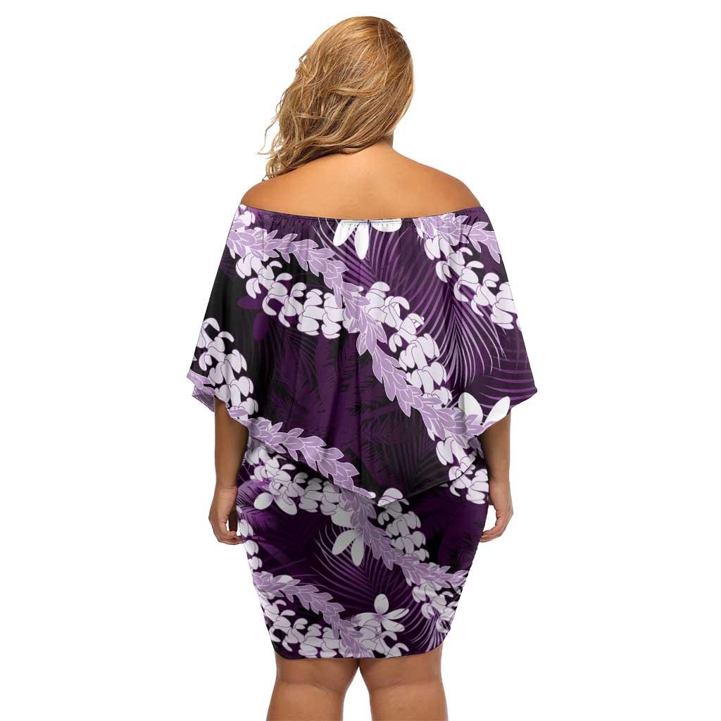 Puakenikeni Maile Lei Family Matching Off Shoulder Short Dress and Hawaiian Shirt Frangipani Purple Tropical Leaves LT01 - Polynesian Pride