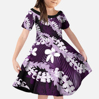 Puakenikeni Maile Lei Family Matching Puletasi and Hawaiian Shirt Frangipani Purple Tropical Leaves LT01 Daughter's Dress Purple - Polynesian Pride