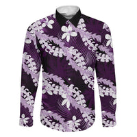 Puakenikeni Maile Lei Family Matching Puletasi and Hawaiian Shirt Frangipani Purple Tropical Leaves LT01 Dad's Shirt - Long Sleeve Purple - Polynesian Pride