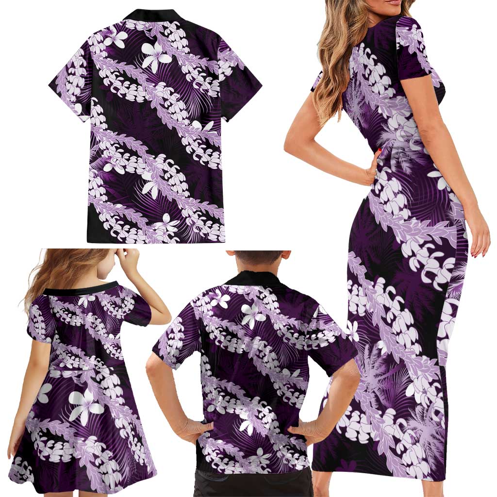 Puakenikeni Maile Lei Family Matching Short Sleeve Bodycon Dress and Hawaiian Shirt Frangipani Purple Tropical Leaves LT01 - Polynesian Pride