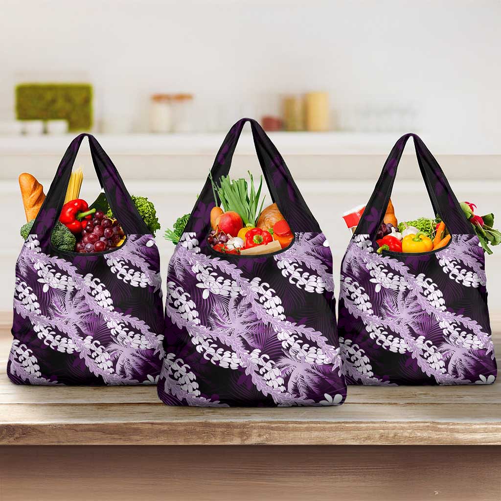 Puakenikeni Maile Lei Grocery Bag Frangipani Purple Tropical Leaves