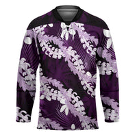 Puakenikeni Maile Lei Hockey Jersey Frangipani Purple Tropical Leaves LT01 Unisex Purple - Polynesian Pride