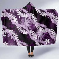 Puakenikeni Maile Lei Hooded Blanket Frangipani Purple Tropical Leaves