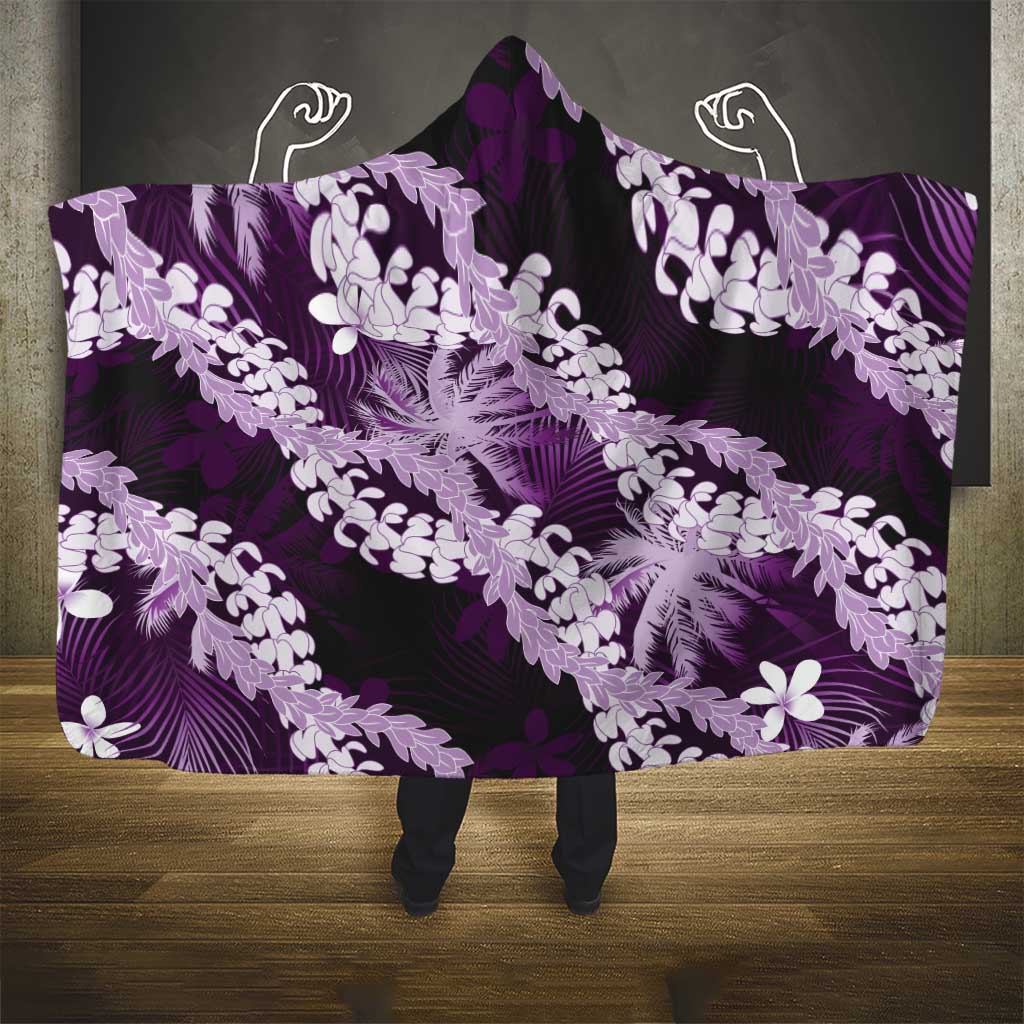 Puakenikeni Maile Lei Hooded Blanket Frangipani Purple Tropical Leaves