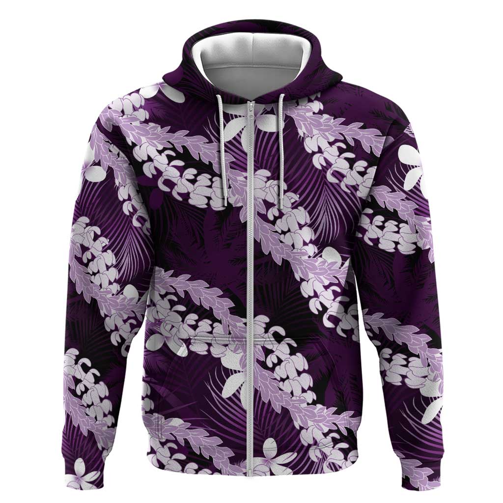 Puakenikeni Maile Lei Hoodie Frangipani Purple Tropical Leaves LT01 Zip Hoodie Purple - Polynesian Pride