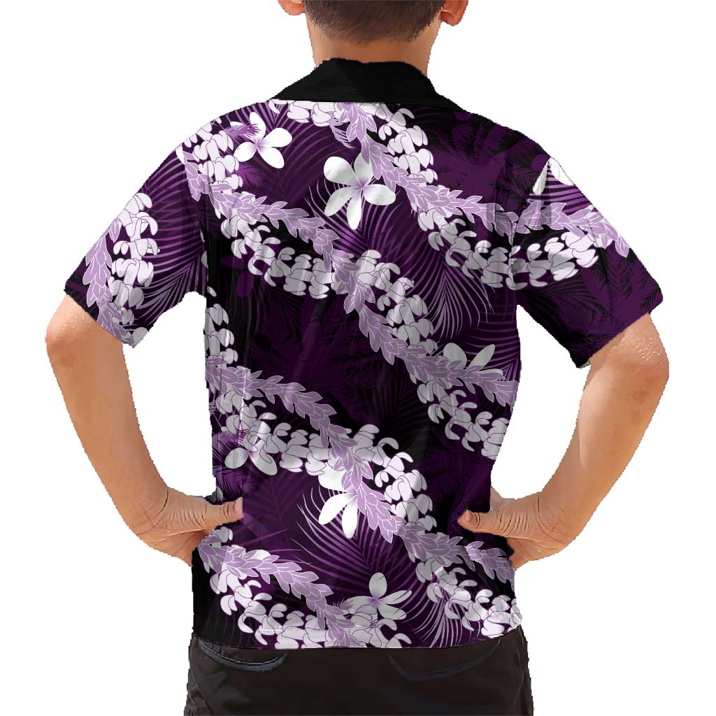 Puakenikeni Maile Lei Kid Hawaiian Shirt Frangipani Purple Tropical Leaves LT01 - Polynesian Pride
