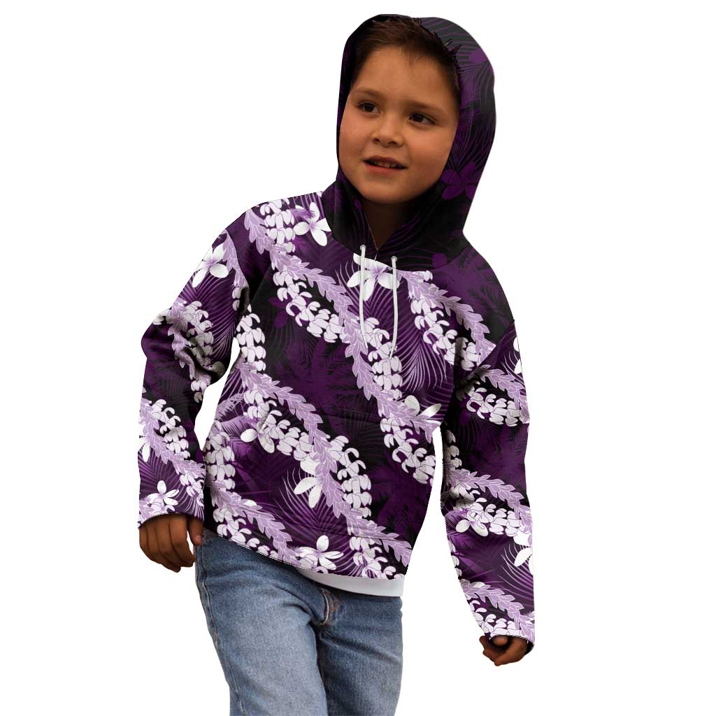 Puakenikeni Maile Lei Kid Hoodie Frangipani Purple Tropical Leaves LT01 - Polynesian Pride