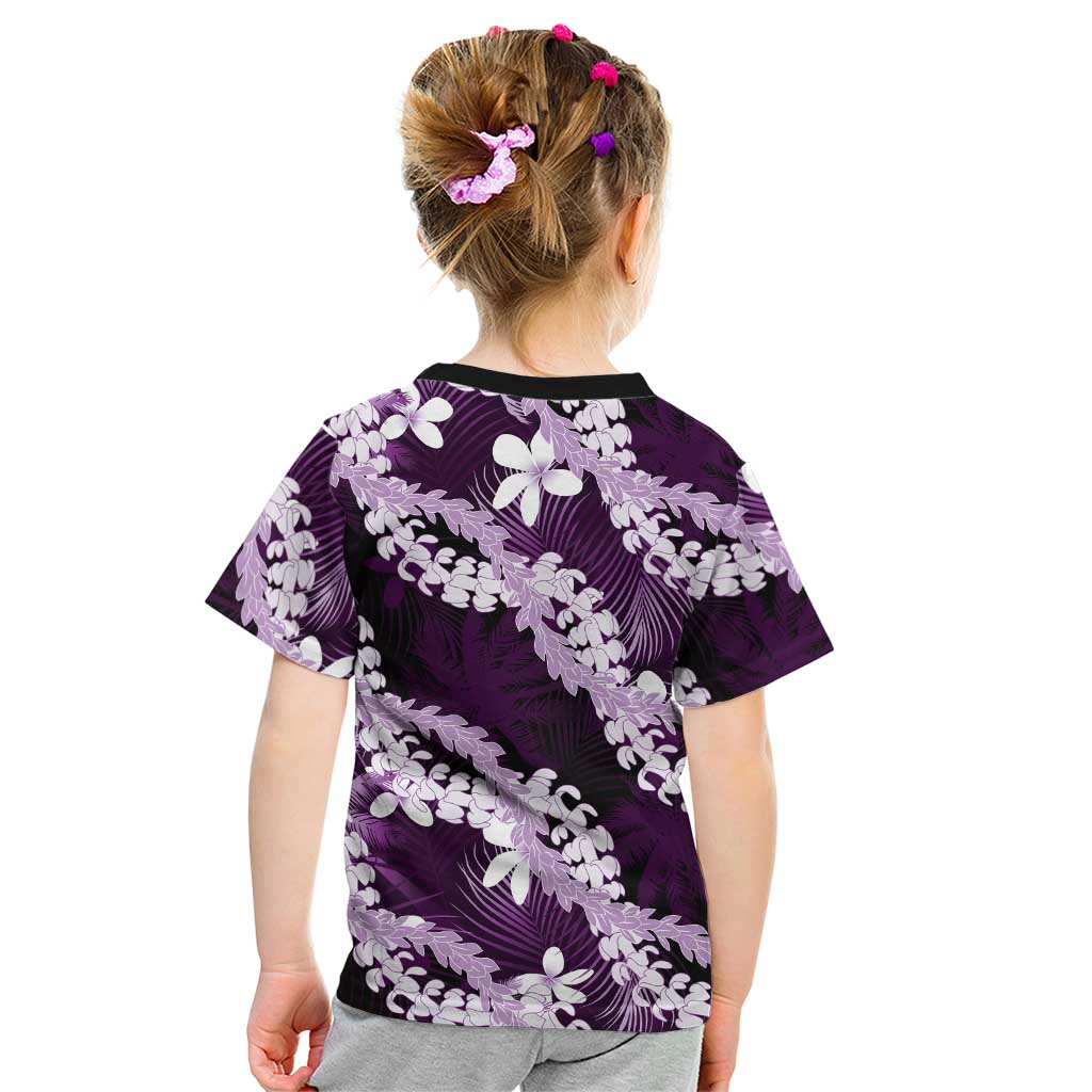 Puakenikeni Maile Lei Kid T Shirt Frangipani Purple Tropical Leaves LT01 - Polynesian Pride