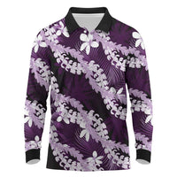 Puakenikeni Maile Lei Long Sleeve Polo Shirt Frangipani Purple Tropical Leaves LT01 Purple - Polynesian Pride