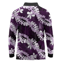 Puakenikeni Maile Lei Long Sleeve Polo Shirt Frangipani Purple Tropical Leaves LT01 - Polynesian Pride