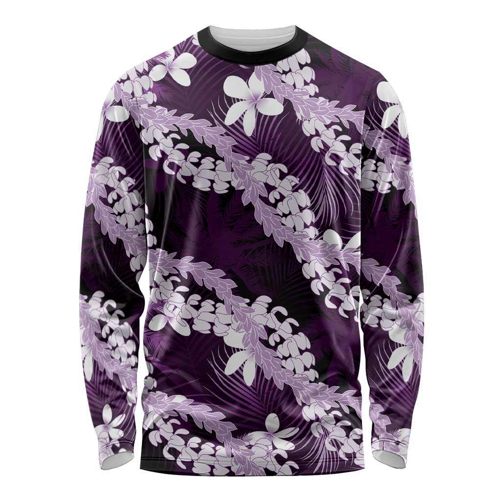 Puakenikeni Maile Lei Long Sleeve Shirt Frangipani Purple Tropical Leaves LT01 Unisex Purple - Polynesian Pride