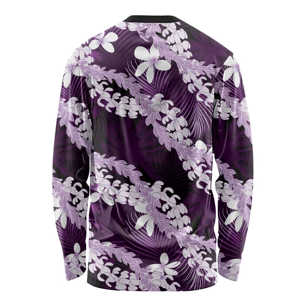 Puakenikeni Maile Lei Long Sleeve Shirt Frangipani Purple Tropical Leaves LT01 - Polynesian Pride