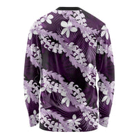 Puakenikeni Maile Lei Long Sleeve Shirt Frangipani Purple Tropical Leaves LT01 - Polynesian Pride