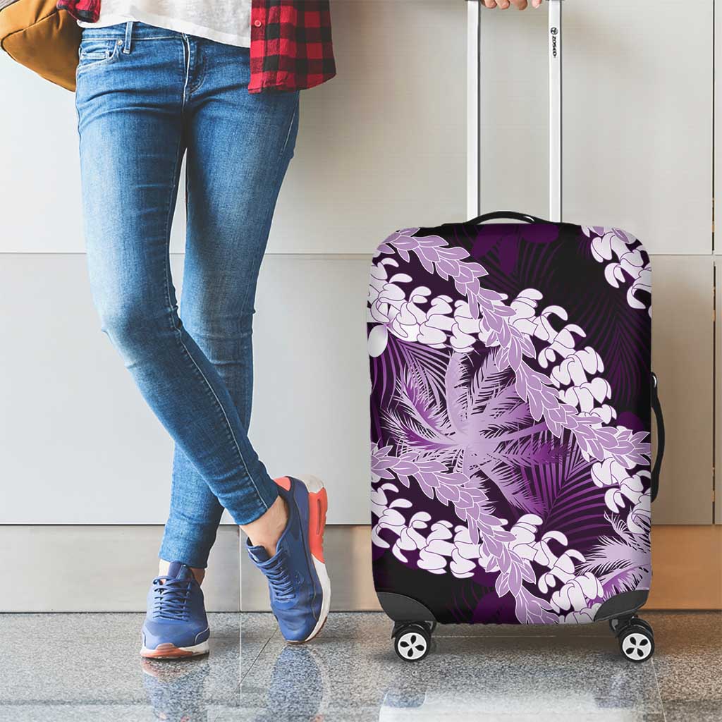 Puakenikeni Maile Lei Luggage Cover Frangipani Purple Tropical Leaves LT01 - Polynesian Pride