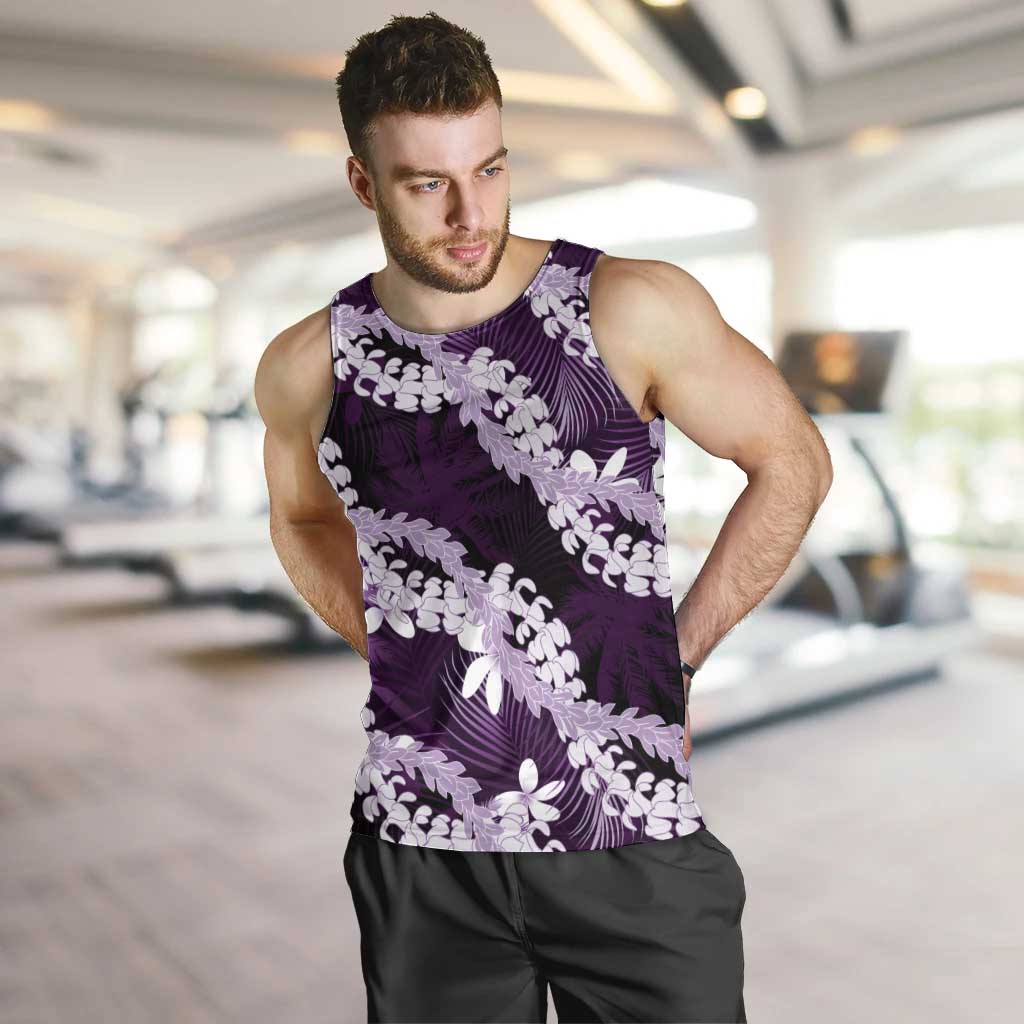 Puakenikeni Maile Lei Men Tank Top Frangipani Purple Tropical Leaves
