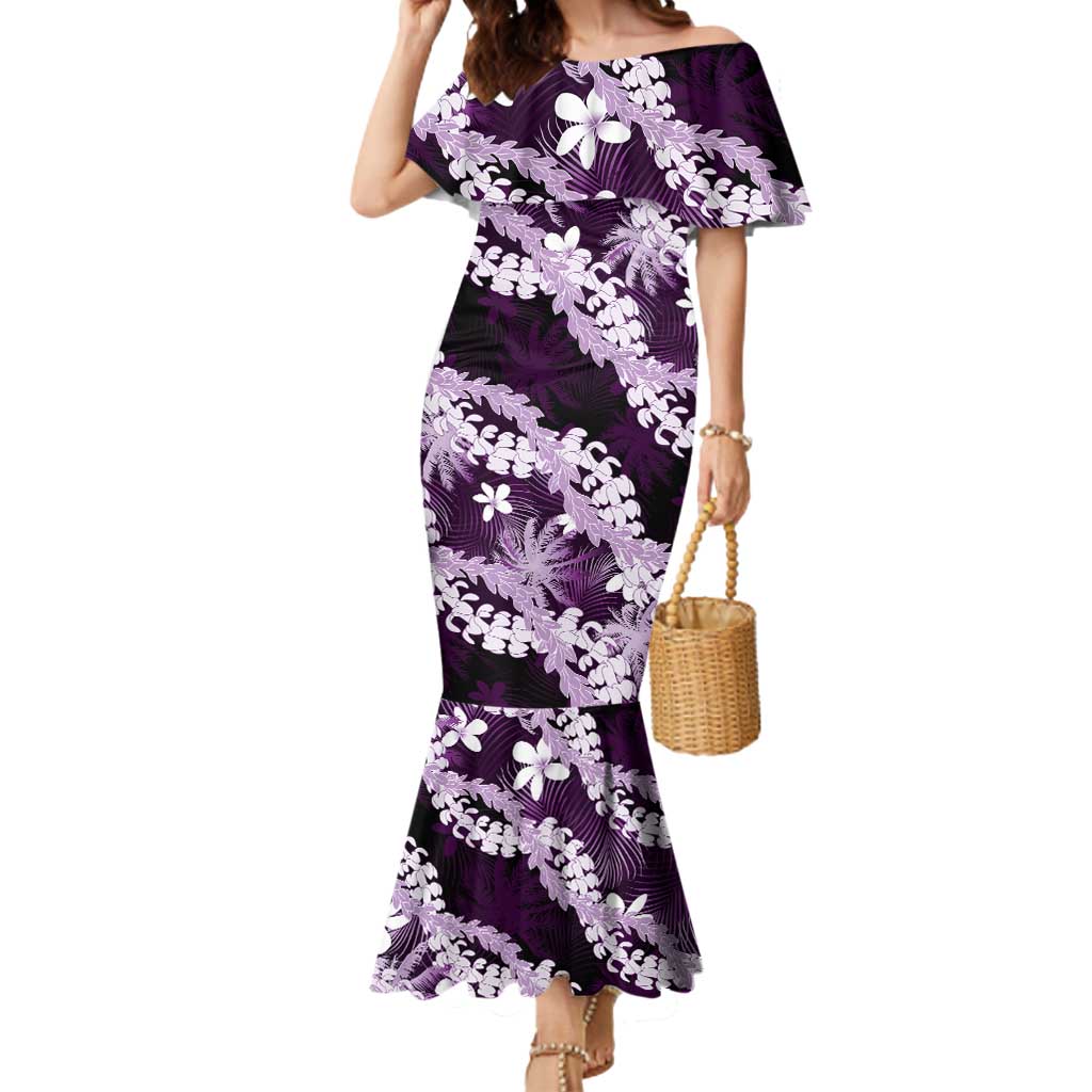 Puakenikeni Maile Lei Mermaid Dress Frangipani Purple Tropical Leaves LT01 Women Purple - Polynesian Pride