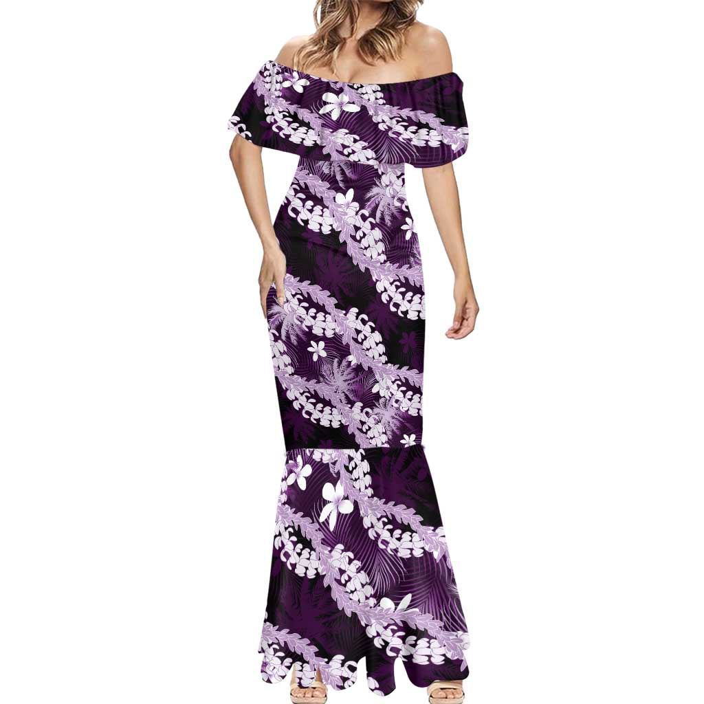 Puakenikeni Maile Lei Mermaid Dress Frangipani Purple Tropical Leaves LT01 - Polynesian Pride