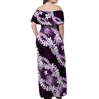 Puakenikeni Maile Lei Off Shoulder Maxi Dress Frangipani Purple Tropical Leaves LT01 - Polynesian Pride