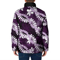 Puakenikeni Maile Lei Padded Jacket Frangipani Purple Tropical Leaves