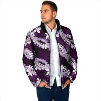 Puakenikeni Maile Lei Padded Jacket Frangipani Purple Tropical Leaves