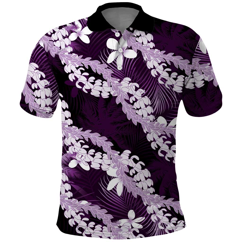 Puakenikeni Maile Lei Polo Shirt Frangipani Purple Tropical Leaves LT01 Purple - Polynesian Pride