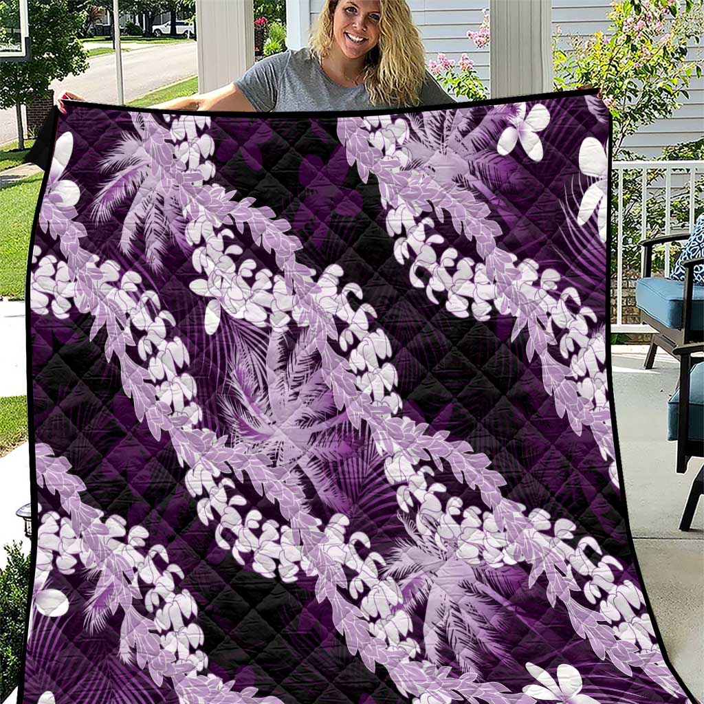 Puakenikeni Maile Lei Quilt Frangipani Purple Tropical Leaves