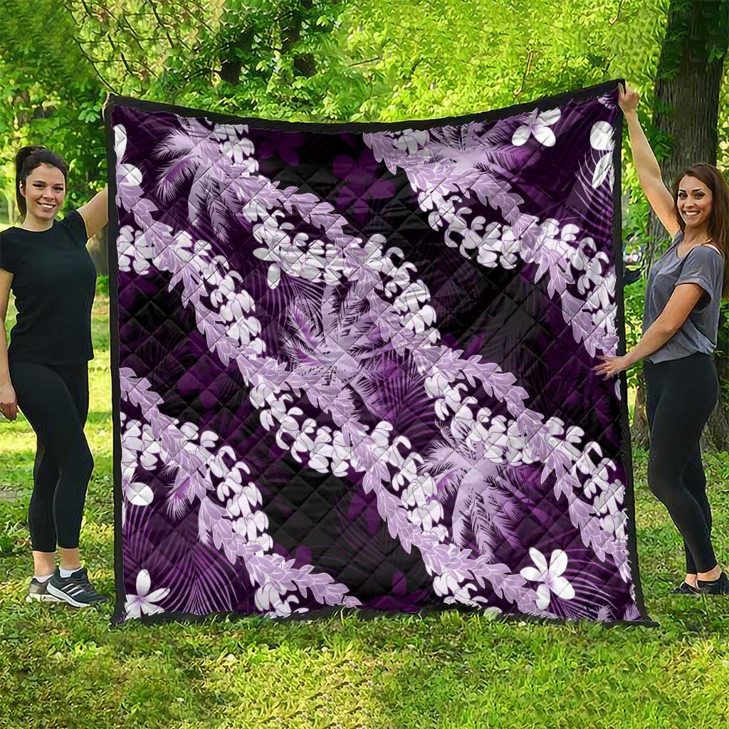 Puakenikeni Maile Lei Quilt Frangipani Purple Tropical Leaves