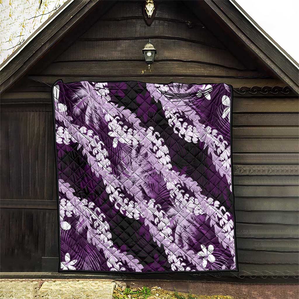 Puakenikeni Maile Lei Quilt Frangipani Purple Tropical Leaves