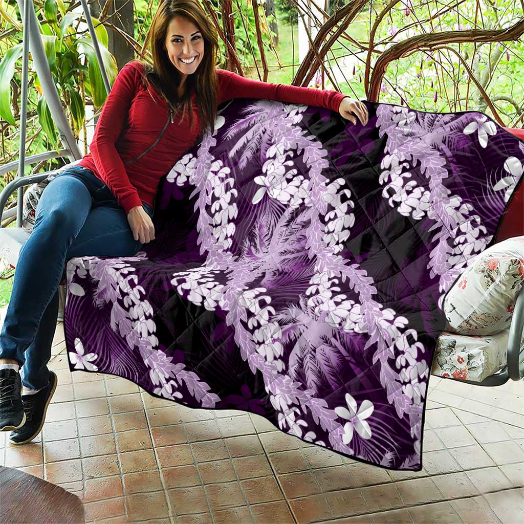 Puakenikeni Maile Lei Quilt Frangipani Purple Tropical Leaves