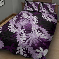 Puakenikeni Maile Lei Quilt Bed Set Frangipani Purple Tropical Leaves