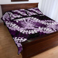 Puakenikeni Maile Lei Quilt Bed Set Frangipani Purple Tropical Leaves