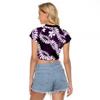 Puakenikeni Maile Lei Raglan Cropped T Shirt Frangipani Purple Tropical Leaves LT01 - Polynesian Pride