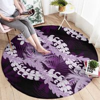 Puakenikeni Maile Lei Round Carpet Frangipani Purple Tropical Leaves