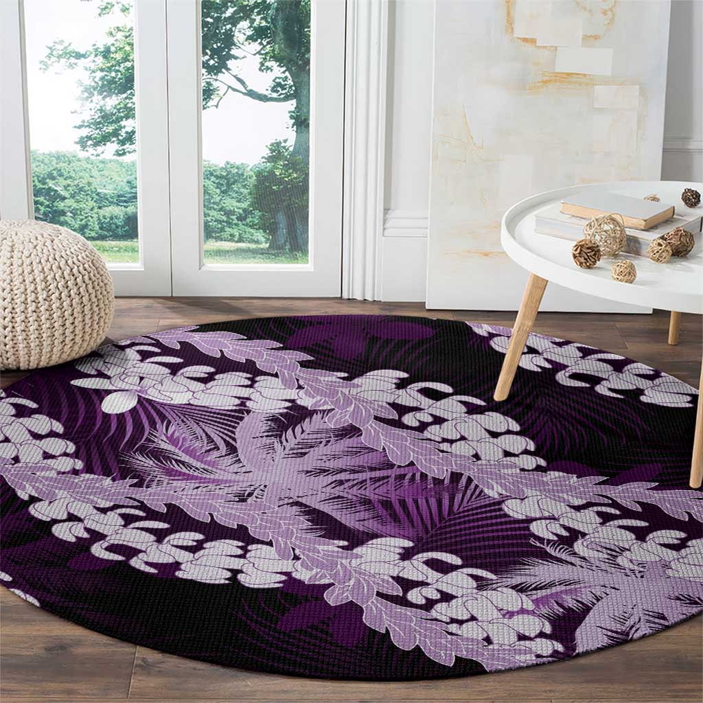 Puakenikeni Maile Lei Round Carpet Frangipani Purple Tropical Leaves