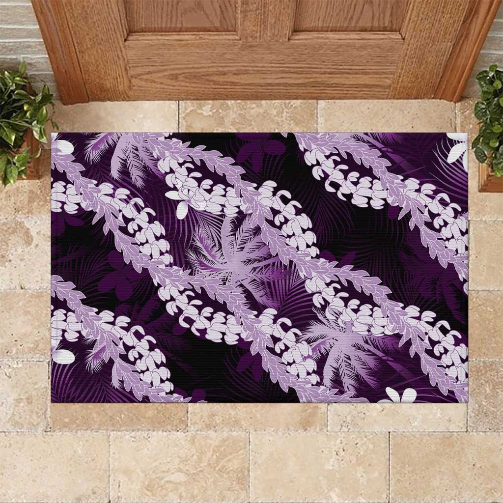 Puakenikeni Maile Lei Rubber Doormat Frangipani Purple Tropical Leaves LT01 Purple - Polynesian Pride