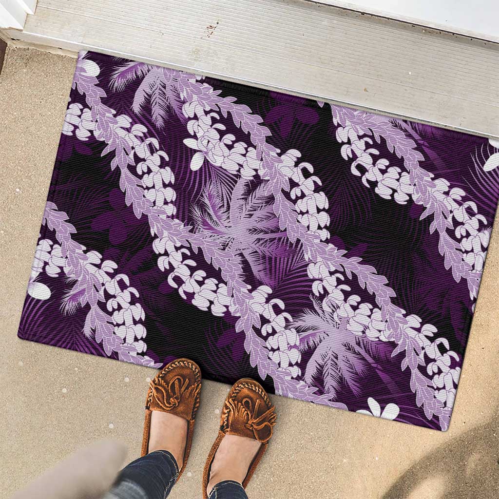 Puakenikeni Maile Lei Rubber Doormat Frangipani Purple Tropical Leaves