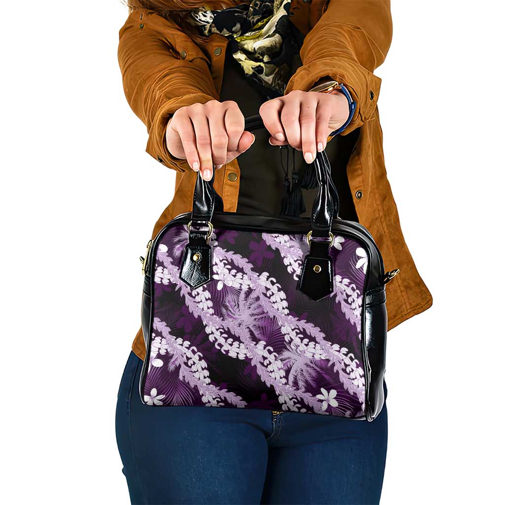 Puakenikeni Maile Lei Shoulder Handbag Frangipani Purple Tropical Leaves LT01 One Size Purple - Polynesian Pride