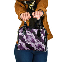 Puakenikeni Maile Lei Shoulder Handbag Frangipani Purple Tropical Leaves LT01 One Size Purple - Polynesian Pride