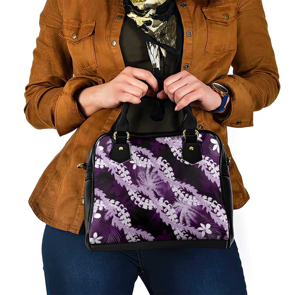 Puakenikeni Maile Lei Shoulder Handbag Frangipani Purple Tropical Leaves LT01 - Polynesian Pride