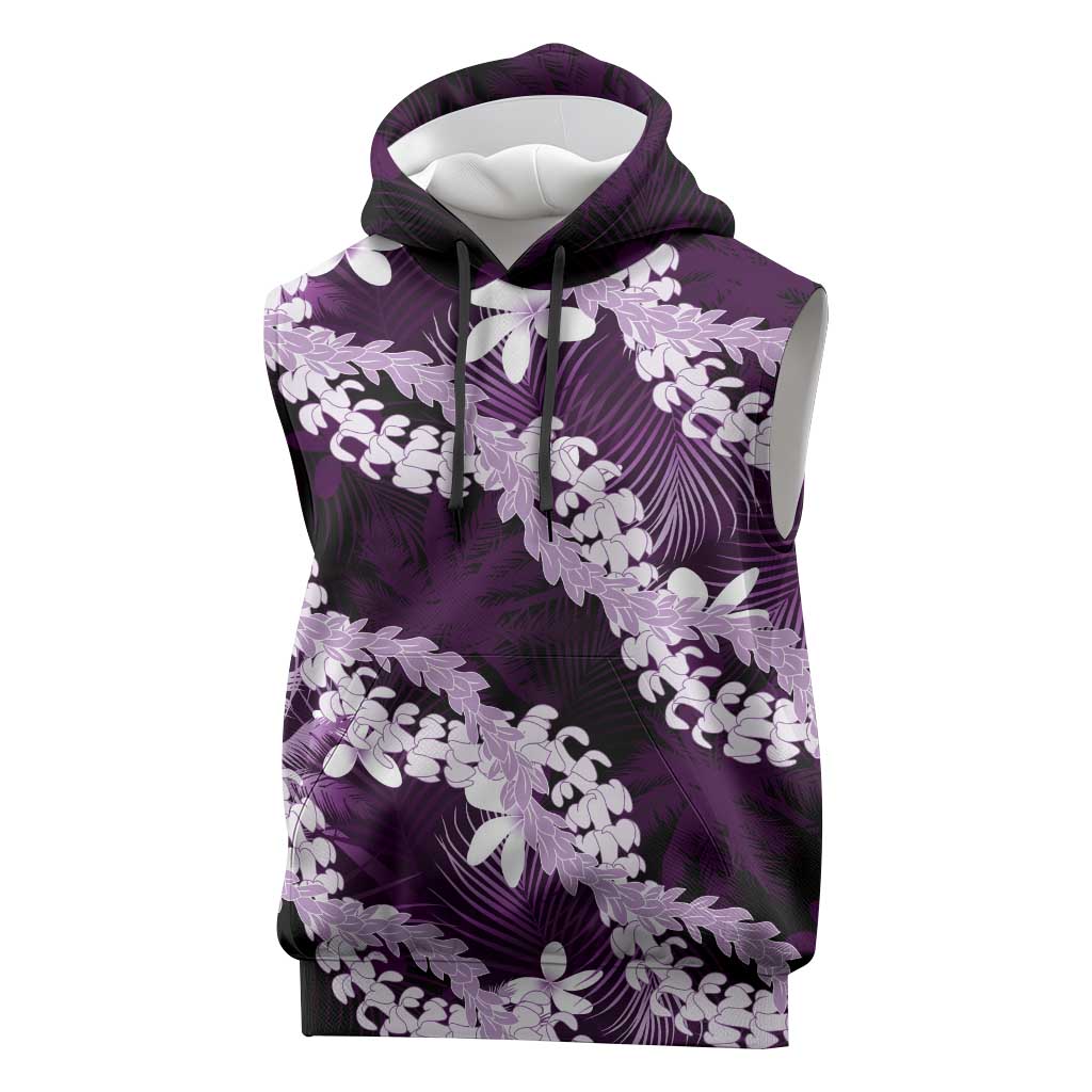 Puakenikeni Maile Lei Sleeveless Hoodie Frangipani Purple Tropical Leaves LT01 Purple - Polynesian Pride