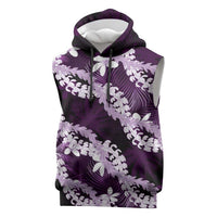 Puakenikeni Maile Lei Sleeveless Hoodie Frangipani Purple Tropical Leaves LT01 Purple - Polynesian Pride