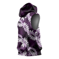 Puakenikeni Maile Lei Sleeveless Hoodie Frangipani Purple Tropical Leaves LT01 - Polynesian Pride