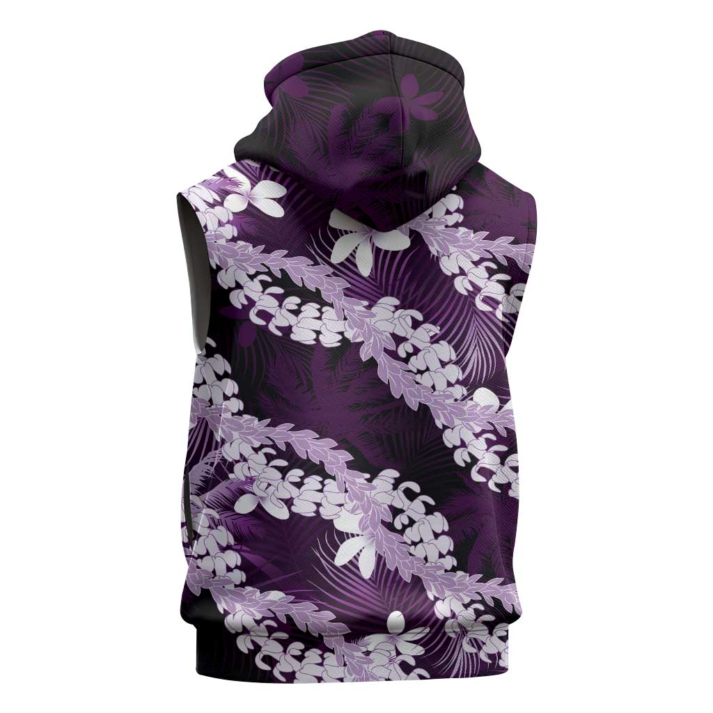 Puakenikeni Maile Lei Sleeveless Zip Hoodie Frangipani Purple Tropical Leaves LT01 - Polynesian Pride