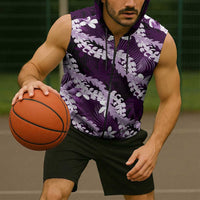 Puakenikeni Maile Lei Sleeveless Zip Hoodie Frangipani Purple Tropical Leaves LT01 - Polynesian Pride