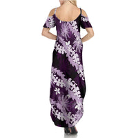 Puakenikeni Maile Lei Summer Maxi Dress Frangipani Purple Tropical Leaves LT01 - Polynesian Pride