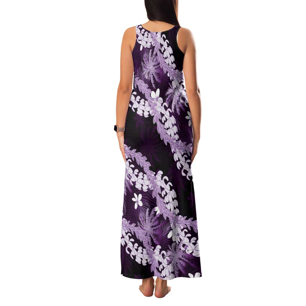 Puakenikeni Maile Lei Tank Maxi Dress Frangipani Purple Tropical Leaves LT01 - Polynesian Pride