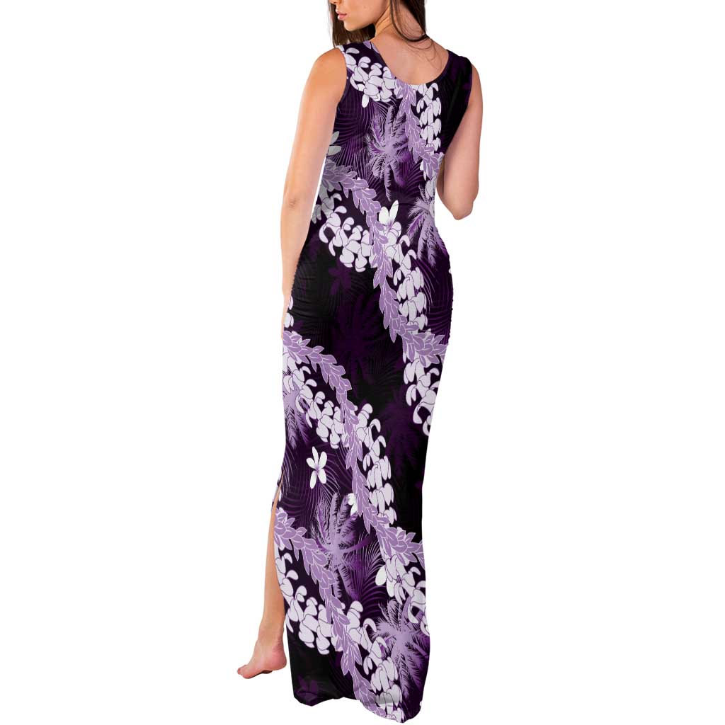 Puakenikeni Maile Lei Tank Maxi Dress Frangipani Purple Tropical Leaves LT01 - Polynesian Pride