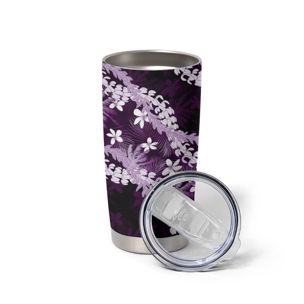 Puakenikeni Maile Lei Tumbler Cup Frangipani Purple Tropical Leaves LT01 - Polynesian Pride